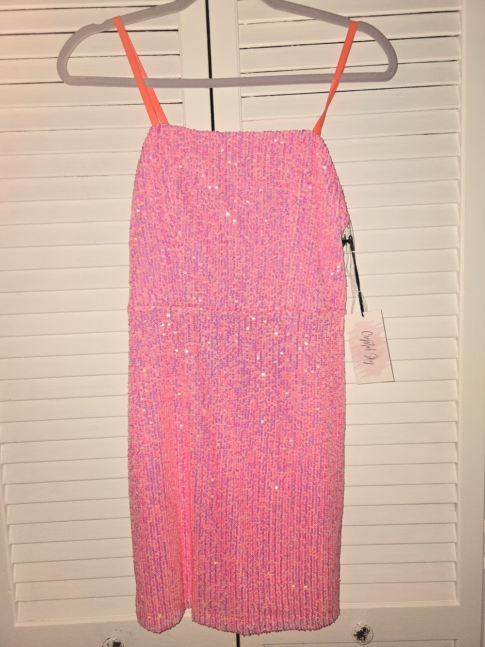Pink Sequin Pencil Skirt with Contrast Straps